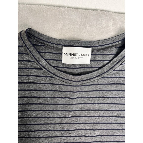 Sonnet James A Play Dress Women's Size XS Gray Black Striped Long Sleeve Stretch - Picture 2 of 15